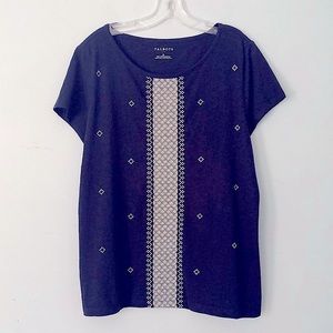 Talbots Dark Navy Embroidered Top